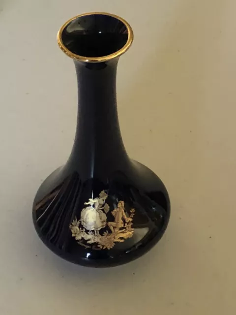 Limoges Castel France 22 K Gold Cobalt Blue Porcelain Bud Vase The Proposal 6"