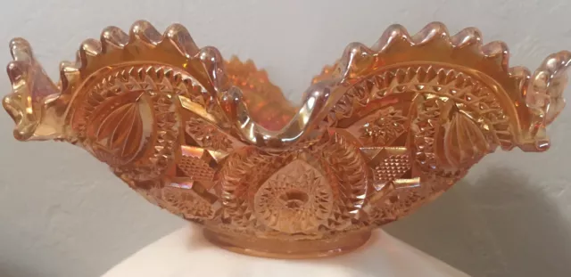 Imperial Marigold Ruffled Hobstar Fruit Bowl Carnival Glass