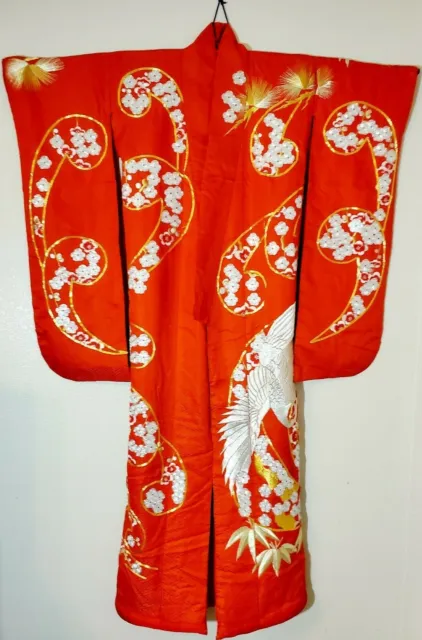 Beautiful Silk Embroidered Traditional Japanese Wedding Kimono Silver Cranes