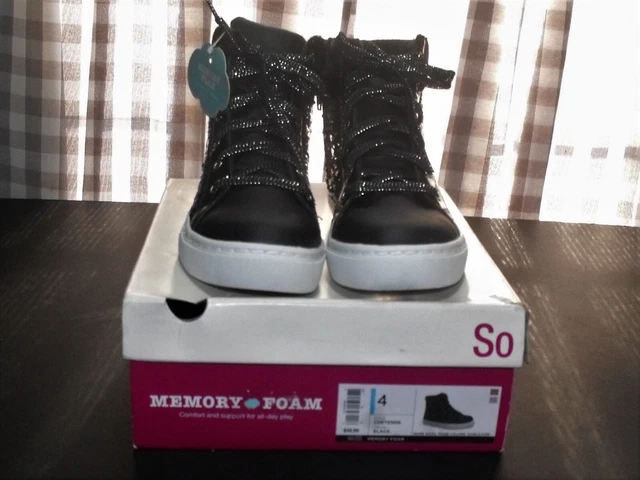 SO Black Cheyenne Girl Boots Memory Foam Sequins Stars Zipper NWB sz 4 *Sparkle*