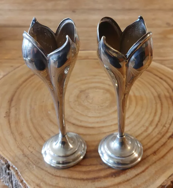 2x Vintage Art Nouveau Style EPNS Silver Plated Bud Vase - Crocus Flower.