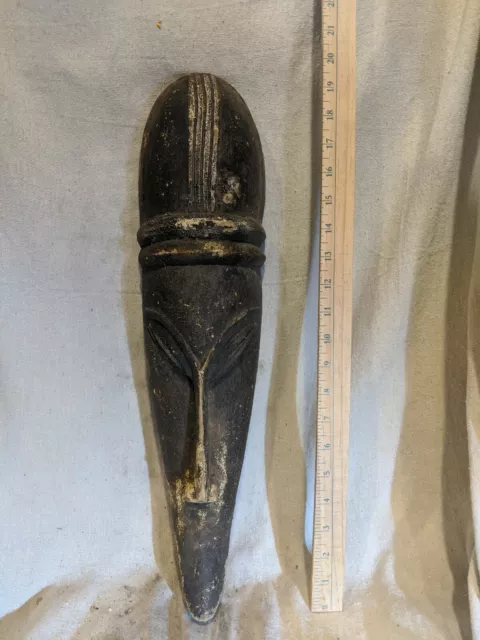 Tall Slender Mask with Prominent Carved Features — Authentic African Wood Art