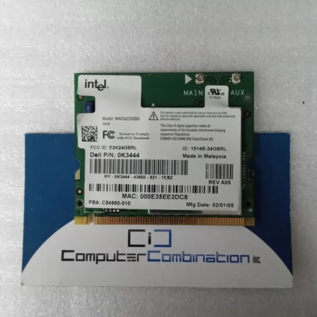 Dell Inspiron 0K3444 Mini PCI Wireless Laptop Card Intel WM3A2200BG TESTED GOOD