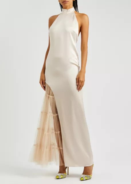 $695 Alice + Olivia Ryn Tulle-Panel Satin Gown size8