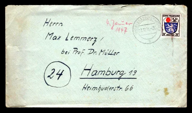 All.Bes. Brief Franz.Zone GEBRAZHOFEN (WÜRTT) - Hamburg 27.12.46 - Mi.9 m.Inhalt