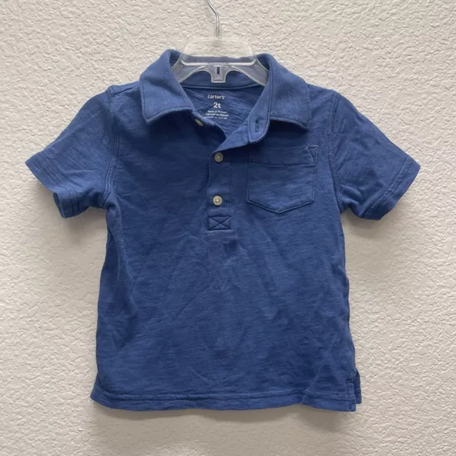 Carters Toddler Boys 2T Polo Shirt Cornflower Blue Collared Golf School Church