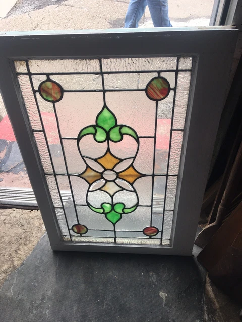 Antique Art Nouveau Stained & Leaded American Architectural Window Shipping Ok