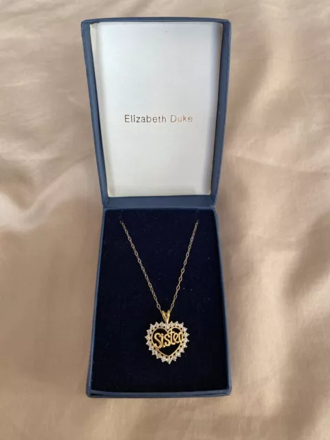 Elizabeth Duke 9ct Gold & Diamond Sister Pendant Necklace 18 Inches