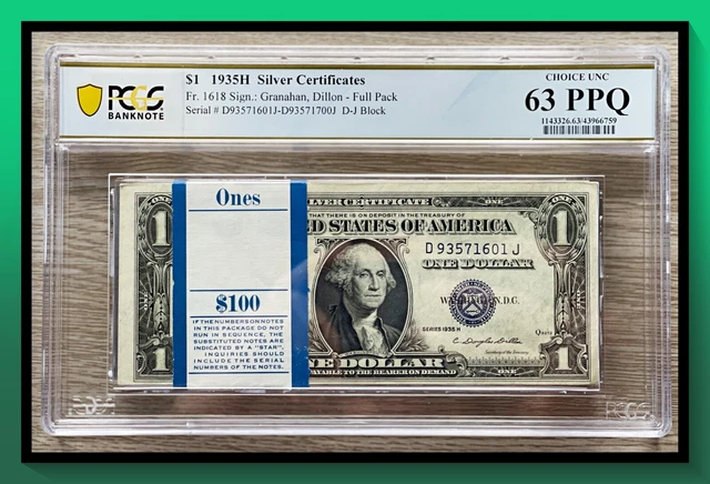 1935H $1 Silver Certificates *FULL PACK* PCGS 63 PPQ *TOP POP* ONE OF A KIND