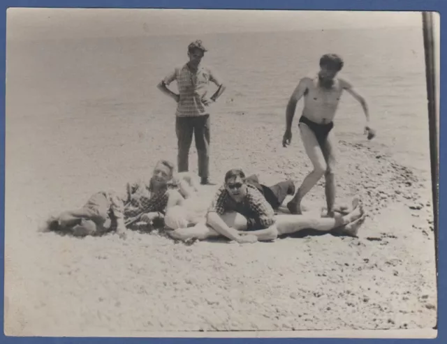 Handsome Guys with Naked Torso on the Beach, Bulges Soviet Vintage Photo USSR