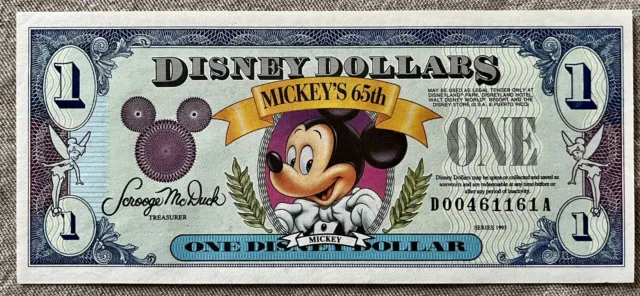 Disney Dollar 1993 $1.00 Mickey Mouse - 65th Birthday - D Series Uncirculated