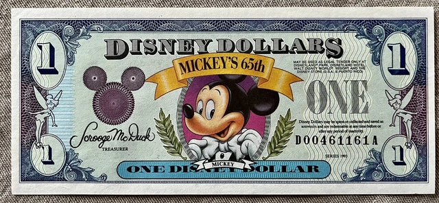 Disney Dollar 1993 $1.00 Mickey Mouse - 65th Birthday - D Series Uncirculated