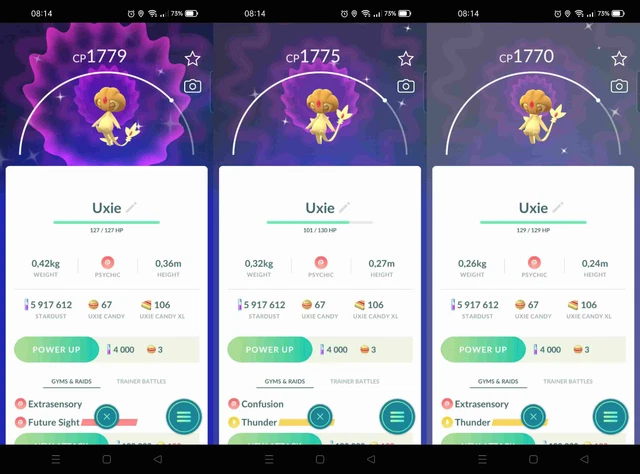 Shiny 3xUxie Mawile 2xKecleon Delphox Larvitar Weezing Mightyena PoGo MiniAcc