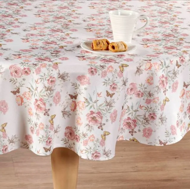 60" x 84" oval spring  Butterflies & Pink Floral  Easter  Tablecloth