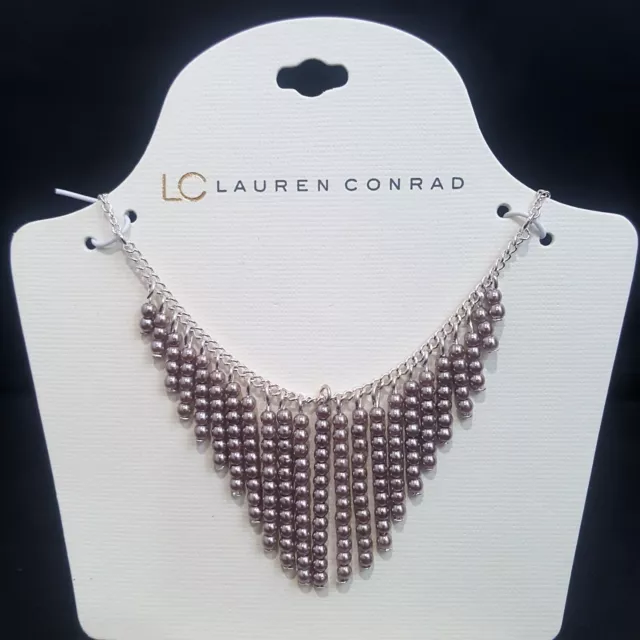 Lc Lauren Conrad Silver Plated Taupe Faux Pearl Bib Necklace Nwt