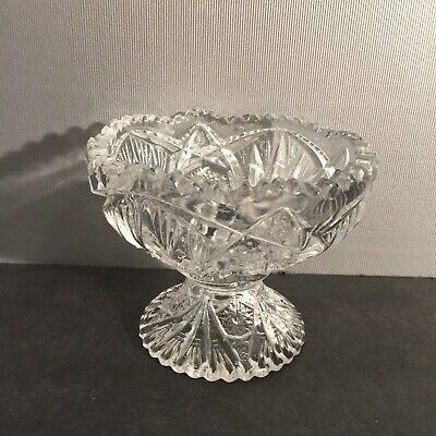 Vintage ABP Heavy Cut Crystal Small Pedestal COMPOTE with Sawtooth Rim and Base