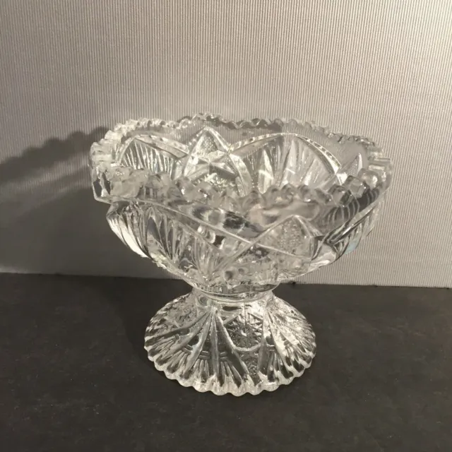 Vintage ABP Heavy Cut Crystal Small Pedestal COMPOTE with Sawtooth Rim and Base
