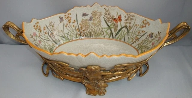Central Mariposa Flor Art Deco Estilo Art Nouveau Estilo Porcelana Bronce