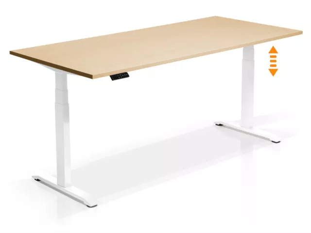 elektrisch höhenverstellbarer Schreibtisch / Stehtisch OFFICE ONE Weiß + Dekor
