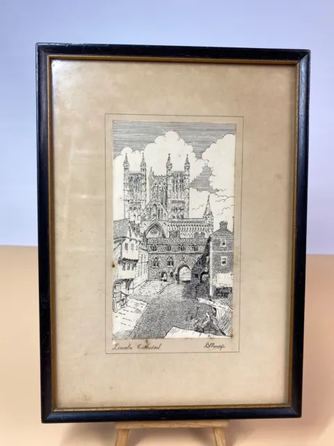 Lincoln Cathedral Artist Signed B Money Etching Glazed Framed 11.5" x 8"
