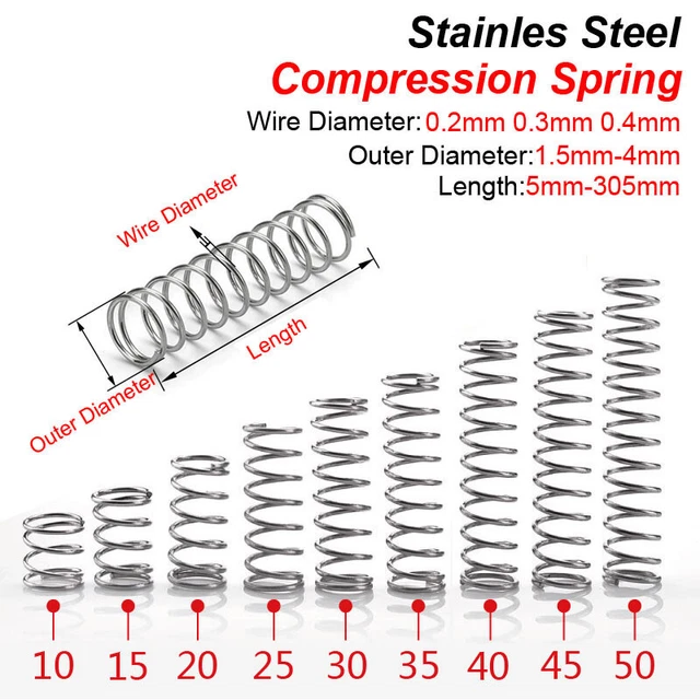 10x macchie molle a compressione acciaio 0,2 mm 0,3 mm 0,4 mm diapositiva metallica lunghezza 5-305 mm