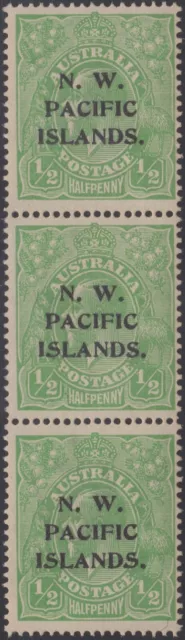 New Guinea 1915 NWPI ½d green KGV SW abc strip, mnh