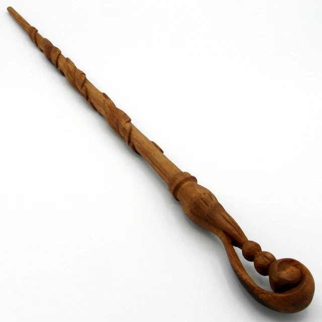 16" DeLacour Hand Carved Mahogany Wood Magic Wand Witch Wizard w/Free Velvet Bag