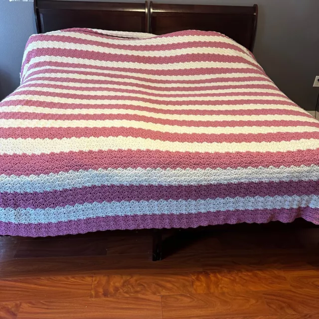 Handmade Crochet extra large King Size Afghan Throw Blanket  Bedding  129"x132"