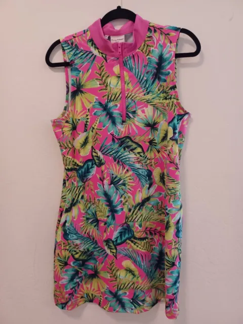 Tommy Bahama Golf Dress Womens Sz L Pink Floral Tennis Pickleball Active Stretch