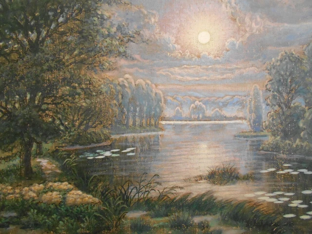 Tableau Ancien Huile sur Toile Ecole Française Barbizon Clair de Lune Harpignies