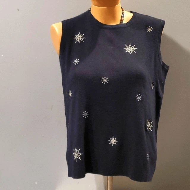 Vintage Y2K BlackSweater Vest Embroidered Snowflakes Womens XL