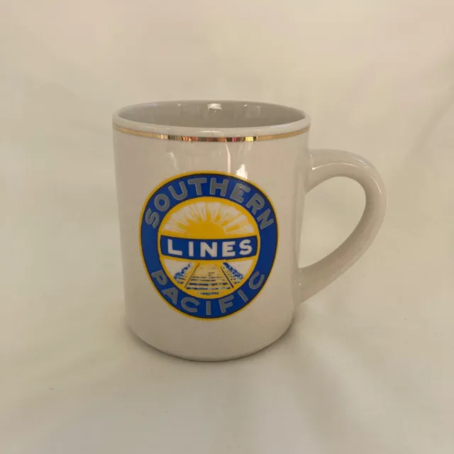 Southern Pacific Lines Vintage Train Mug Coffee Cup - Gold Trim Rim