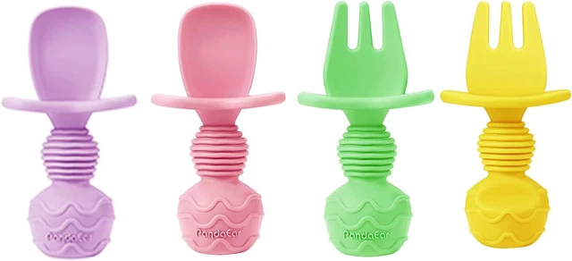 PandaEar 4 Pack Toddler Baby Spoons Self Feeding Utensils, Infant Multicolor