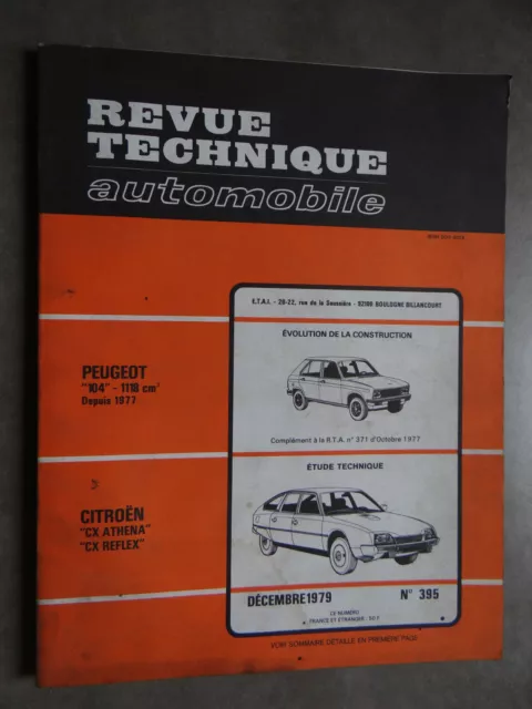 Revue Technique Automobile Rta Peugeot 104 Citroen Cx Athena Reflex 1979