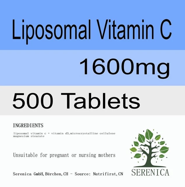 Liposomal Vitamin C 1600mg Fat Soluble + Vitamin D3 x 500 Tablets