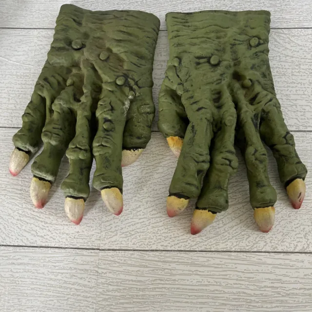 LATEX GREEN MONSTER DINOSAUR DRAGON ZOMBIE RED DEVIL COSTUME HANDS CLAWS  GLOVES