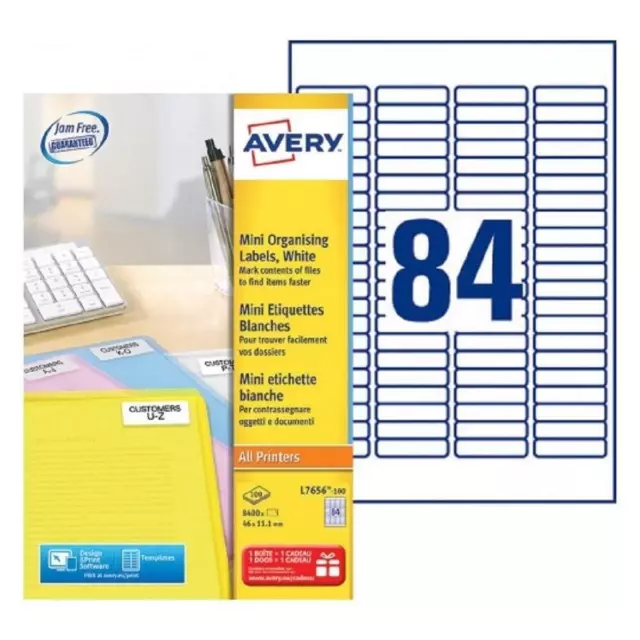 Avery Self Adhesive Mini Labels, Laser Printers, 84 Labels Per A4 Sheet, 8400 la