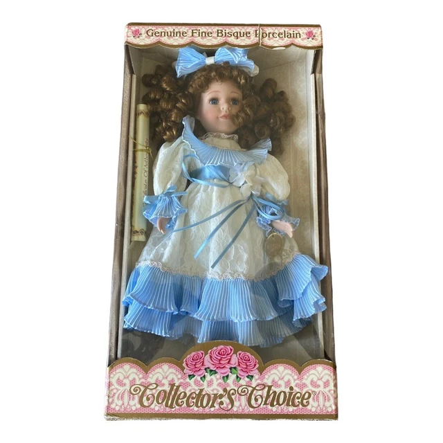 VTG Collectors Choice Southern Belle 16" Bisque Doll Brown Hair Blue Eyes NIB