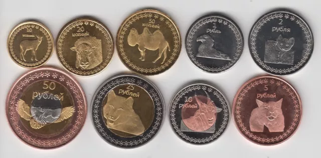 BURIATIA (RUSSIA) Set 9pcs 2014, animals, 3 bimetals, unusual coinage