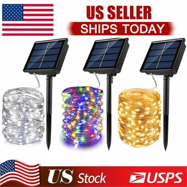 Outdoor Mini 39Ft 100 LED Copper Wire Lights, 8 Modes Solar Powered Fairy Lights