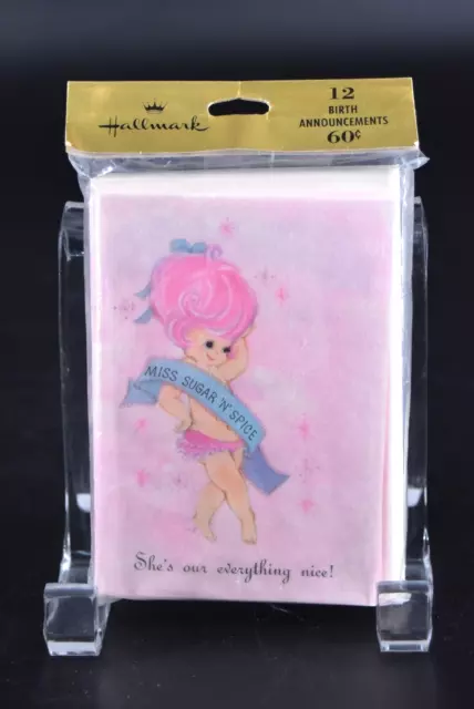 NOS Pack of 12 VTG Hallmark BIRTH ANNOUNCEMENT Girl Sugar and Spice Cards