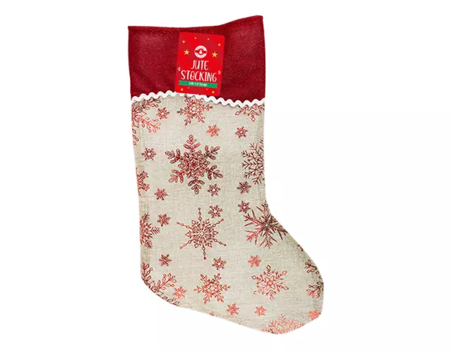 Christmas Jute Hessian Stocking- Xmas Eve Gift Present Santa Snowflake Sack