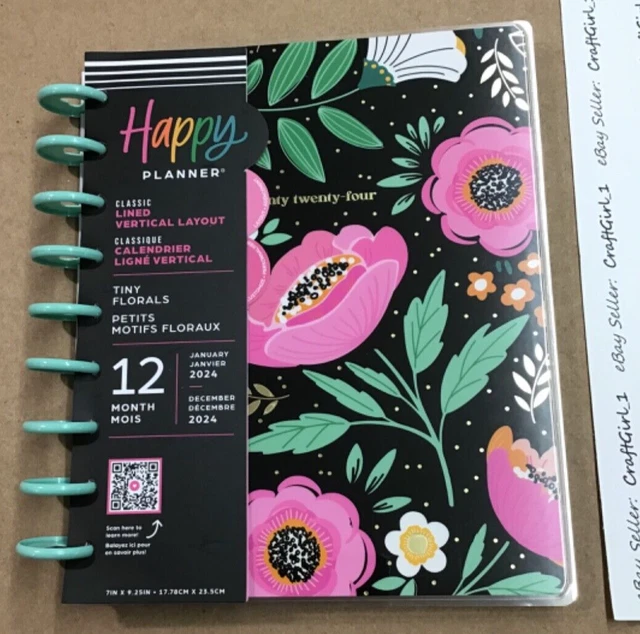 NEW! HAPPY PLANNER 2024 "TINY FLORALS” Classic LINED VERTICAL Layout 12