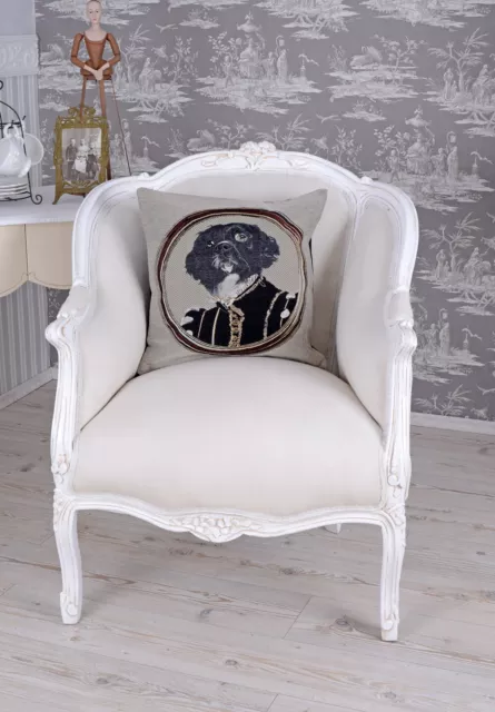 Fauteuil Baroque Style Salon Chaise shabby chic blanc vintage siège rembourré