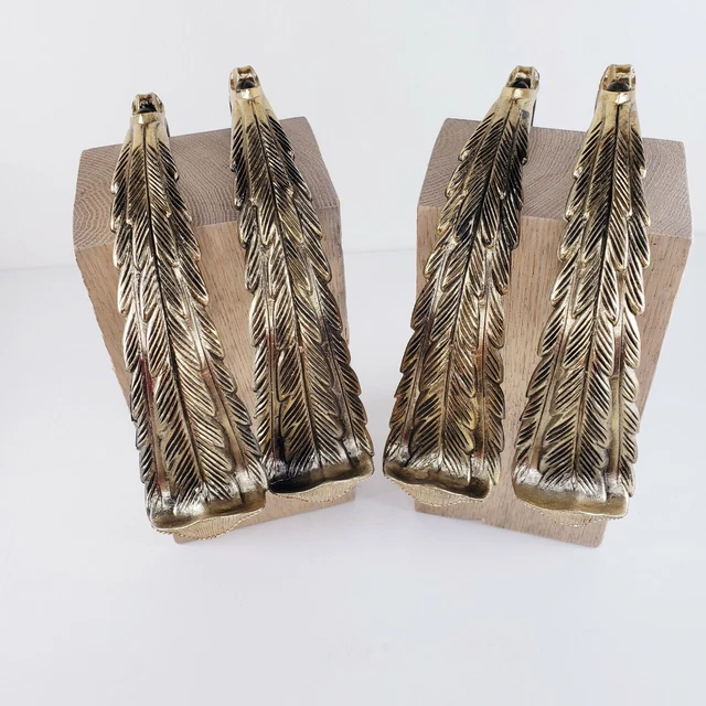 4 Kirsch Feather Curtain Pull Backs Plastic Antique Gold Tone Wall Mount Drapery