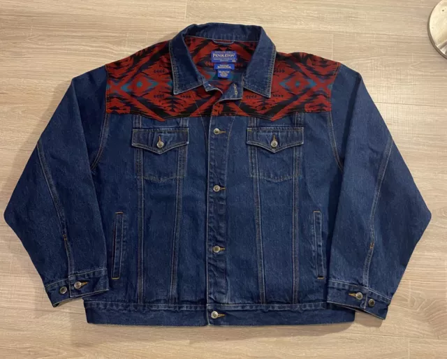 Pendleton High Grade Western Wear Aztec Wool Denim Jean Jacket Mens XXXL Vintage