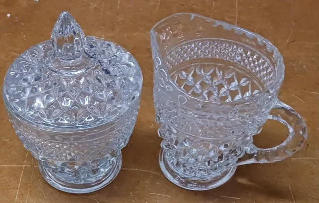 Anchor Hocking Glass Clear Wexford Covered Sugar Bowl & Creamer