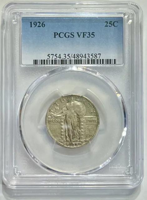 Standing Liberty Quarter Dollar 1926 Philadelphia 90% Silver PCGS VF35 25c Coin