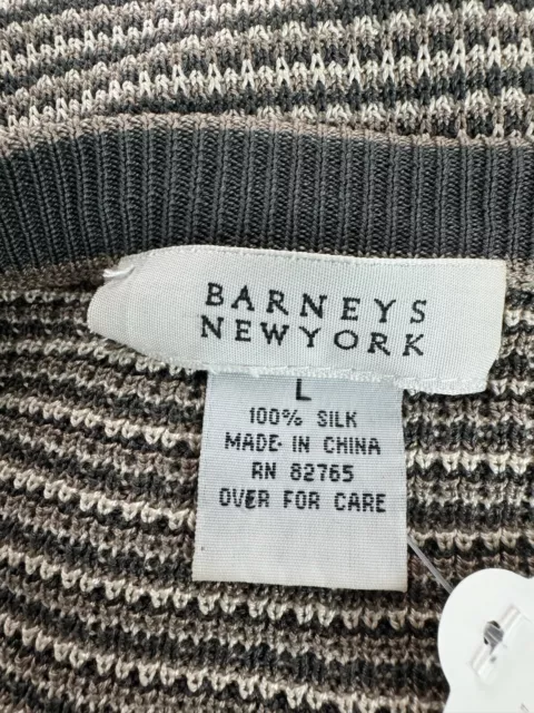 Barneys New York Mens Taupe Striped Silk Crew Neck Long Sleeve Sweater Sz L 3