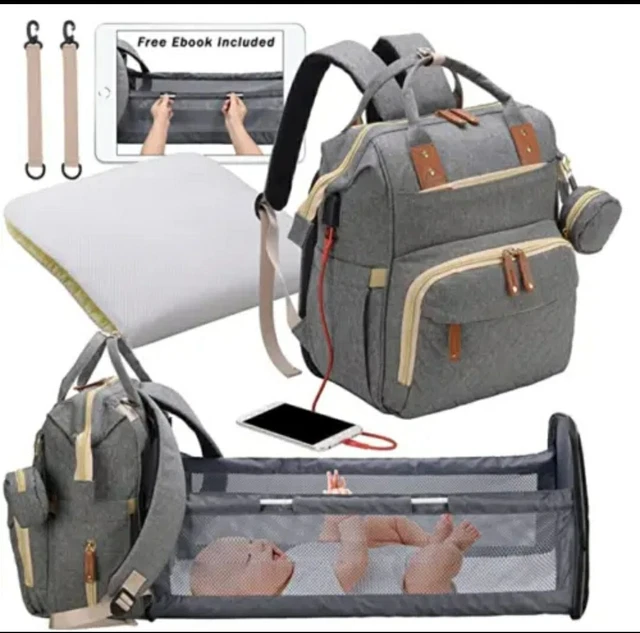 Diaper Bag Backpack w/ Changing Station & USB Multifunctional Travel Bag NEW